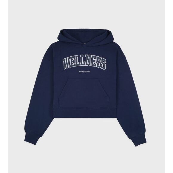 SPORTY & RICH Navy Wellness Cropped Ivy Hoodie Medium - Picture 3 of 9